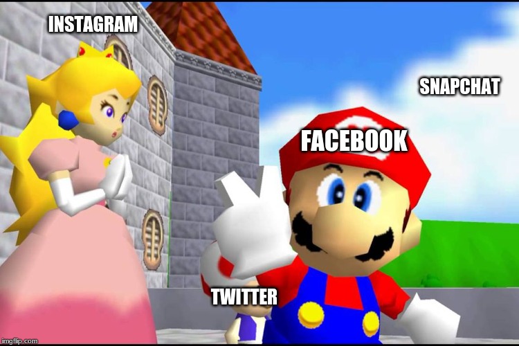 Super Mario 64 | INSTAGRAM; SNAPCHAT; FACEBOOK; TWITTER | image tagged in super mario 64 | made w/ Imgflip meme maker