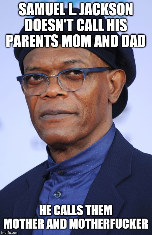 SAMUEL L. JACKSON DOESN'T CALL HIS PARENTS MOM AND DAD; HE CALLS THEM MOTHER AND MOTHERFUCKER | image tagged in snakes on a plane,samuel l jackson,reddit,jokes,dad joke | made w/ Imgflip meme maker