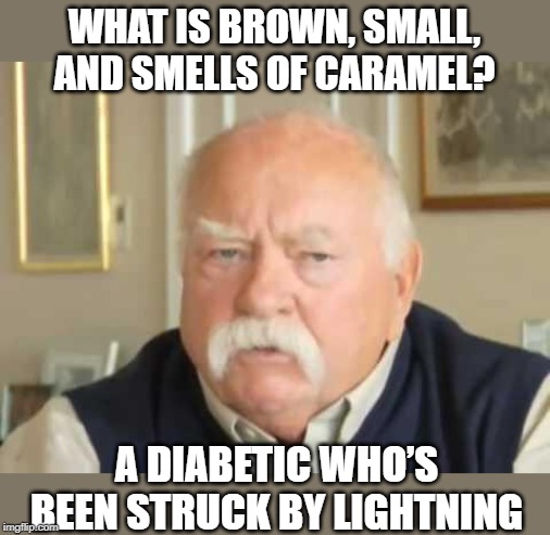 Diabeetus | WHAT IS BROWN, SMALL, AND SMELLS OF CARAMEL? A DIABETIC WHO’S BEEN STRUCK BY LIGHTNING | image tagged in diabetus | made w/ Imgflip meme maker