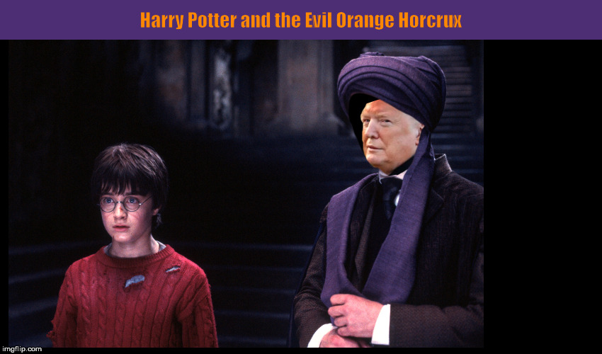 Harry Potter and the Evil Orange Horcrux | Harry Potter and the Evil Orange Horcrux | image tagged in harry potter,quirinus quirrell,horcrus,orange face,memes,donald trump | made w/ Imgflip meme maker
