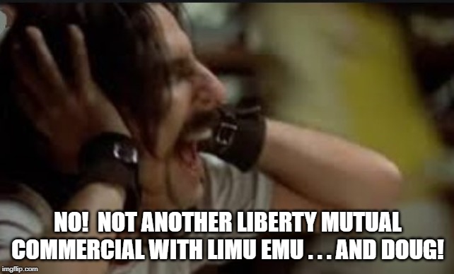 Alice Cooper LiMu | NO!  NOT ANOTHER LIBERTY MUTUAL COMMERCIAL WITH LIMU EMU . . . AND DOUG! | image tagged in screaming alice cooper,limu | made w/ Imgflip meme maker