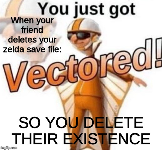 You just got vectored | When your friend deletes your zelda save file:; SO YOU DELETE THEIR EXISTENCE | image tagged in you just got vectored | made w/ Imgflip meme maker