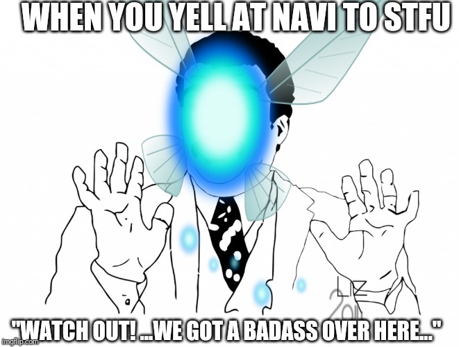 Mmhmm REAL badass. | WHEN YOU YELL AT NAVI TO STFU; "WATCH OUT! ...WE GOT A BADASS OVER HERE..." | image tagged in legend of zelda | made w/ Imgflip meme maker