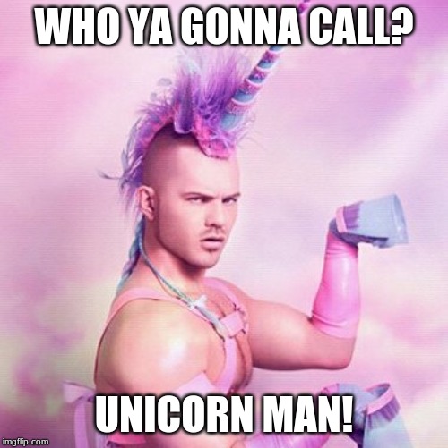 Unicorn MAN | WHO YA GONNA CALL? UNICORN MAN! | image tagged in memes,unicorn man | made w/ Imgflip meme maker