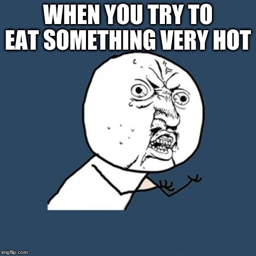 Y U No Meme | WHEN YOU TRY TO EAT SOMETHING VERY HOT | image tagged in memes,y u no | made w/ Imgflip meme maker