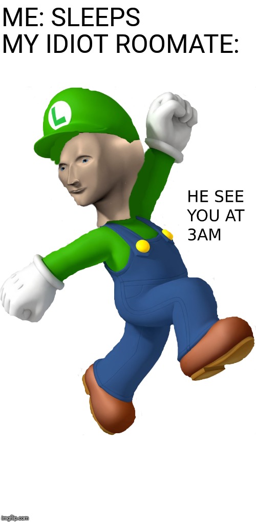 luigi become succ | ME: SLEEPS
MY IDIOT ROOMATE: | image tagged in luigi become succ | made w/ Imgflip meme maker