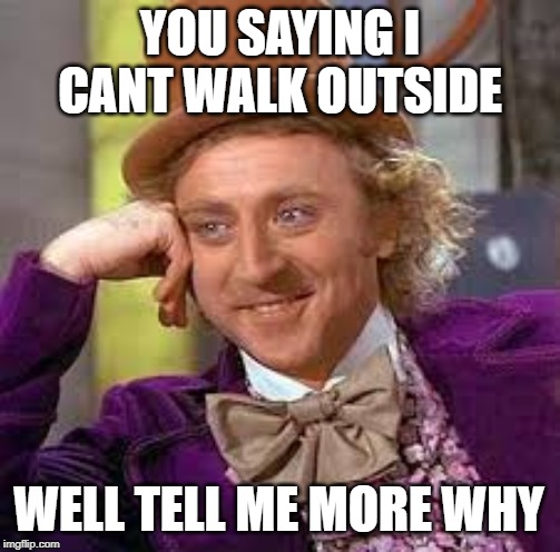 Gene Wilder | YOU SAYING I CANT WALK OUTSIDE; WELL TELL ME MORE WHY | image tagged in gene wilder | made w/ Imgflip meme maker