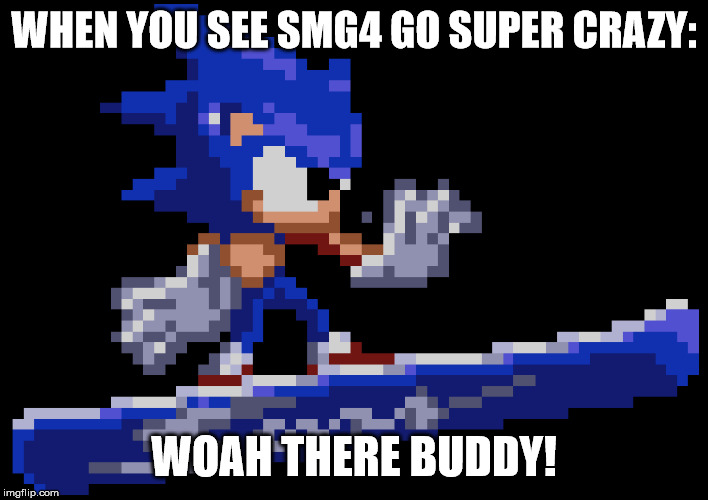 slow down there buddy sonic high quality | WHEN YOU SEE SMG4 GO SUPER CRAZY:; WOAH THERE BUDDY! | image tagged in slow down there buddy sonic high quality | made w/ Imgflip meme maker