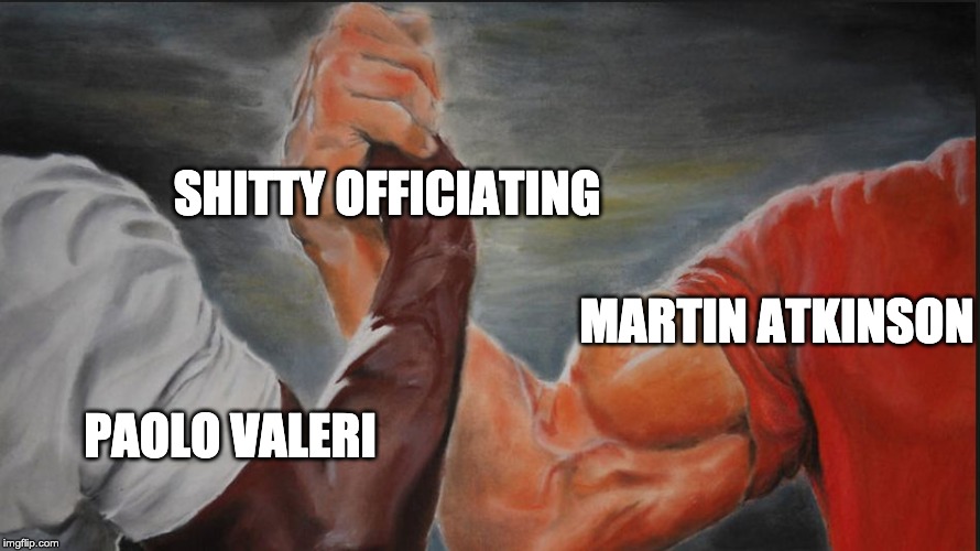 Black White Arms | SHITTY OFFICIATING; MARTIN ATKINSON; PAOLO VALERI | image tagged in black white arms | made w/ Imgflip meme maker