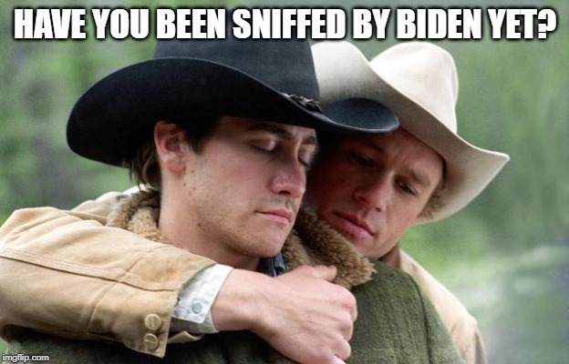 Brokeback Mountain | HAVE YOU BEEN SNIFFED BY BIDEN YET? | image tagged in brokeback mountain | made w/ Imgflip meme maker