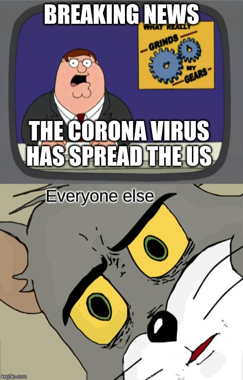 Breaking News | BREAKING NEWS; THE CORONA VIRUS HAS SPREAD THE US | image tagged in memes,peter griffin news | made w/ Imgflip meme maker