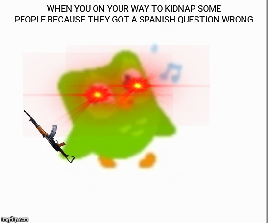 WHEN YOU ON YOUR WAY TO KIDNAP SOME PEOPLE BECAUSE THEY GOT A SPANISH QUESTION WRONG | image tagged in duolingo,kidnapping | made w/ Imgflip meme maker
