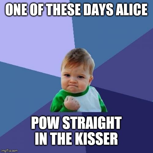 Success Kid Meme | ONE OF THESE DAYS ALICE; POW STRAIGHT IN THE KISSER | image tagged in memes,success kid | made w/ Imgflip meme maker