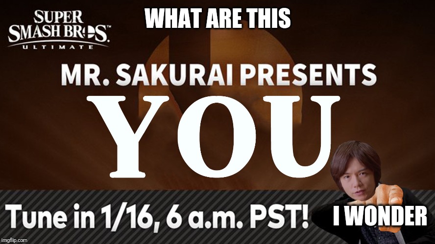 Mr.Sakurai Presents YOU | WHAT ARE THIS; I WONDER | image tagged in mrsakurai presents you | made w/ Imgflip meme maker