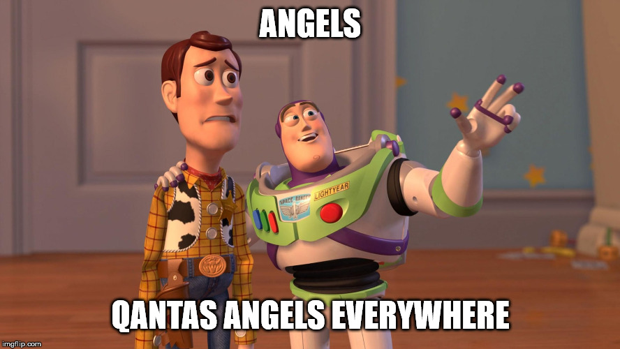 Woody and Buzz Lightyear Everywhere Widescreen | ANGELS; QANTAS ANGELS EVERYWHERE | image tagged in woody and buzz lightyear everywhere widescreen | made w/ Imgflip meme maker