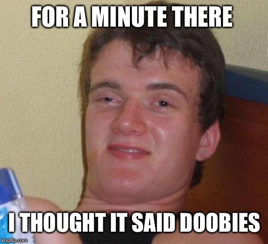 stoned guy | FOR A MINUTE THERE I THOUGHT IT SAID DOOBIES | image tagged in stoned guy | made w/ Imgflip meme maker