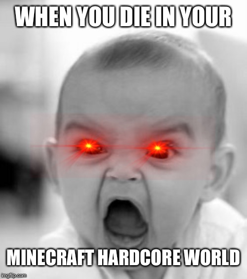 Angry Baby | WHEN YOU DIE IN YOUR; MINECRAFT HARDCORE WORLD | image tagged in memes,angry baby | made w/ Imgflip meme maker