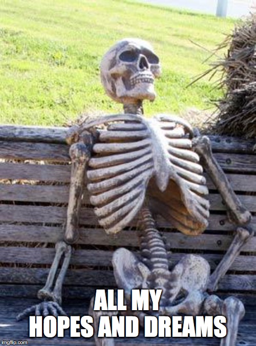 Waiting Skeleton | ALL MY HOPES AND DREAMS | image tagged in memes,waiting skeleton | made w/ Imgflip meme maker
