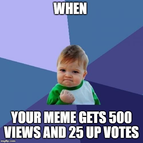 Success Kid Meme | WHEN; YOUR MEME GETS 500 VIEWS AND 25 UP VOTES | image tagged in memes,success kid | made w/ Imgflip meme maker