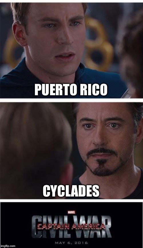 Marvel Civil War 1 Meme | PUERTO RICO; CYCLADES | image tagged in memes,marvel civil war 1 | made w/ Imgflip meme maker