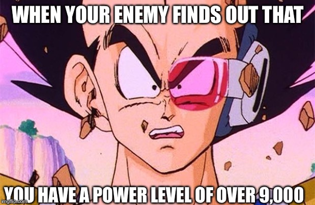 DBZ power level | WHEN YOUR ENEMY FINDS OUT THAT; YOU HAVE A POWER LEVEL OF OVER 9,000 | image tagged in dbz power level | made w/ Imgflip meme maker