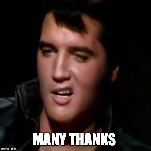 Elvis, thank you | MANY THANKS | image tagged in elvis thank you | made w/ Imgflip meme maker