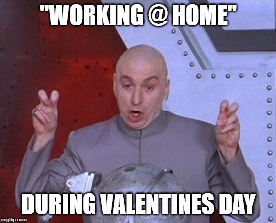 Dr Evil Laser | "WORKING @ HOME"; DURING VALENTINES DAY | image tagged in memes,dr evil laser | made w/ Imgflip meme maker