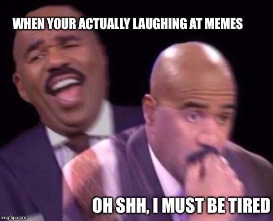 Wow that's new lol jk | WHEN YOUR ACTUALLY LAUGHING AT MEMES; OH SHH, I MUST BE TIRED | image tagged in steve harvey laughing serious | made w/ Imgflip meme maker