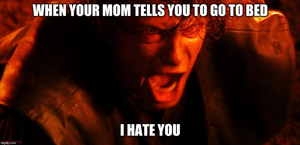 Anakin I Hate You | WHEN YOUR MOM TELLS YOU TO GO TO BED; I HATE YOU | image tagged in anakin i hate you | made w/ Imgflip meme maker