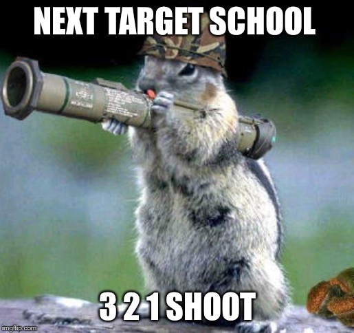 Bazooka Squirrel | NEXT TARGET SCHOOL; 3 2 1 SHOOT | image tagged in memes,bazooka squirrel | made w/ Imgflip meme maker