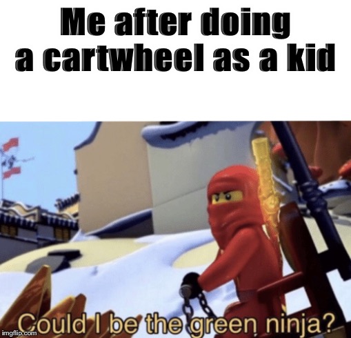 Could I Be The Green Ninja? | Me after doing a cartwheel as a kid | image tagged in could i be the green ninja | made w/ Imgflip meme maker