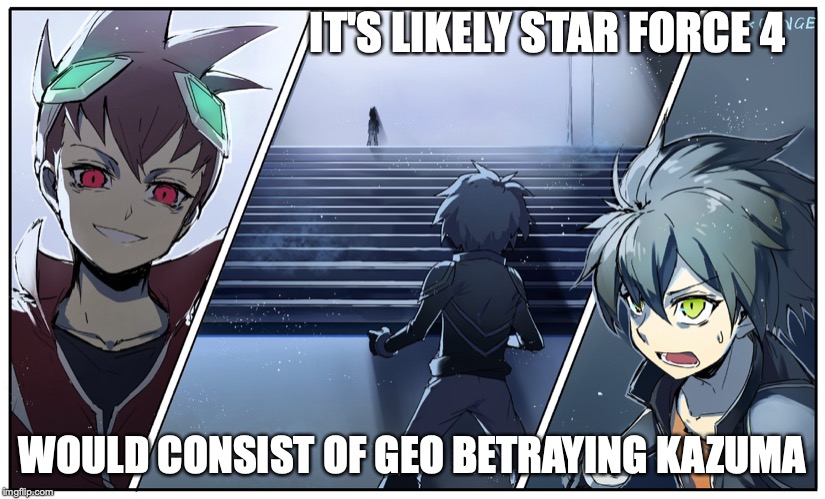 Geo vs. Kazuma | IT'S LIKELY STAR FORCE 4; WOULD CONSIST OF GEO BETRAYING KAZUMA | image tagged in megaman,megaman star force,memes,gaming | made w/ Imgflip meme maker