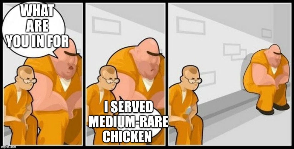 What are you in for? | WHAT ARE YOU IN FOR; I SERVED MEDIUM-RARE CHICKEN | image tagged in what are you in for | made w/ Imgflip meme maker