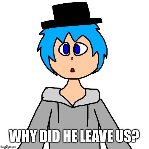 WHY DID HE LEAVE US? | image tagged in human luno 10 | made w/ Imgflip meme maker