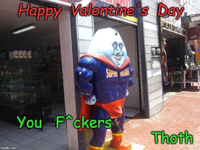 Thoth al Khem | Happy  Valentine's  Day; You   F^ckers                                                 Thoth | image tagged in thoth al khem | made w/ Imgflip meme maker