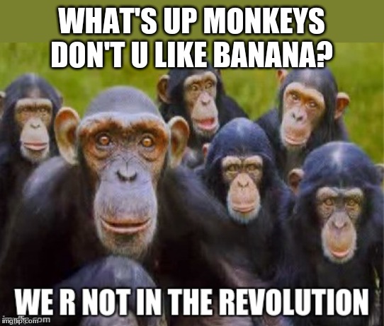 Banana Revolution | WHAT'S UP MONKEYS DON'T U LIKE BANANA? | image tagged in revolution,depression | made w/ Imgflip meme maker