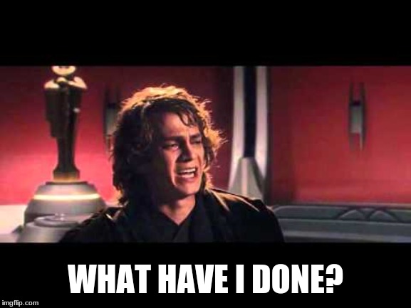 Anakin What have I done? | WHAT HAVE I DONE? | image tagged in anakin what have i done | made w/ Imgflip meme maker