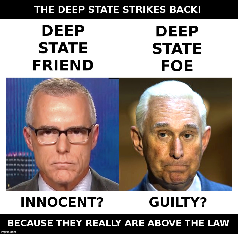 The Deep State Strikes Back! | image tagged in mccabe,roger stone,deep state,democrats,hillary,comey | made w/ Imgflip meme maker