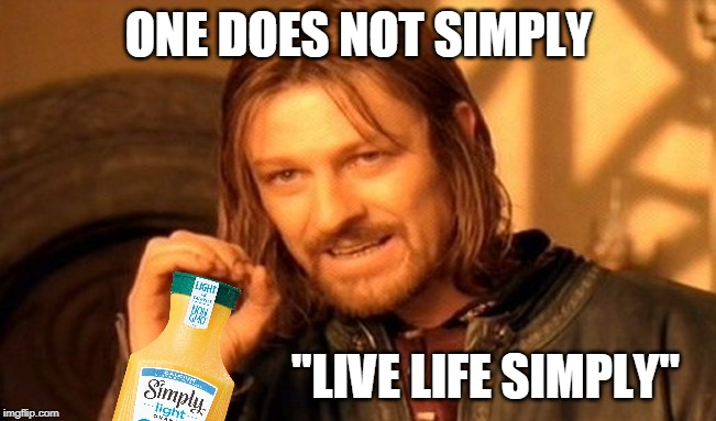 One Does Not Simply | ONE DOES NOT SIMPLY; "LIVE LIFE SIMPLY" | image tagged in memes,one does not simply | made w/ Imgflip meme maker