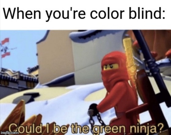 Color blind | image tagged in color blind,ninja,ninjago,lego,when you,could i be the green ninja | made w/ Imgflip meme maker