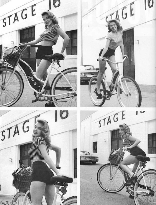 Young Kylie bike montage in black and white. Yikes on a bike! | image tagged in kylie bike,bike | made w/ Imgflip meme maker