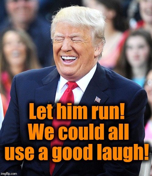 trump laughing | Let him run!  We could all use a good laugh! | image tagged in trump laughing | made w/ Imgflip meme maker