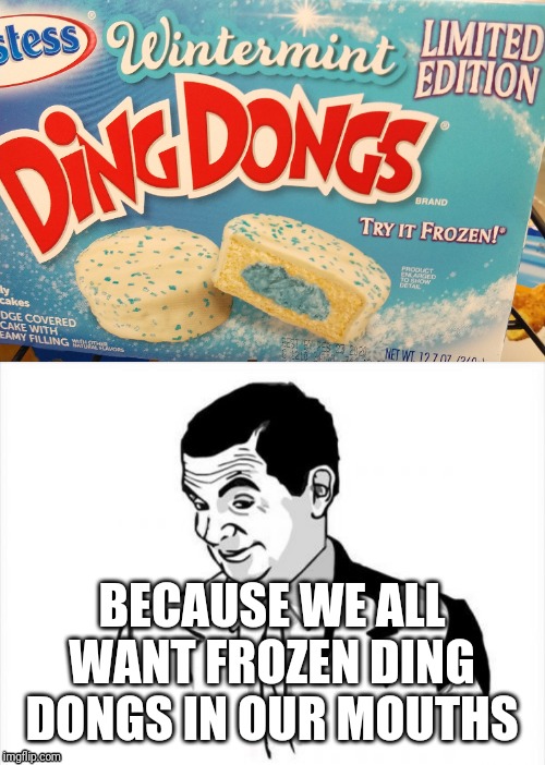 BECAUSE WE ALL WANT FROZEN DING DONGS IN OUR MOUTHS | image tagged in memes,if you know what i mean bean | made w/ Imgflip meme maker