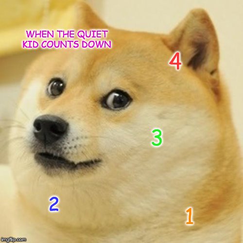 Doge Meme | WHEN THE QUIET KID COUNTS DOWN; 4; 3; 2; 1 | image tagged in memes,doge | made w/ Imgflip meme maker