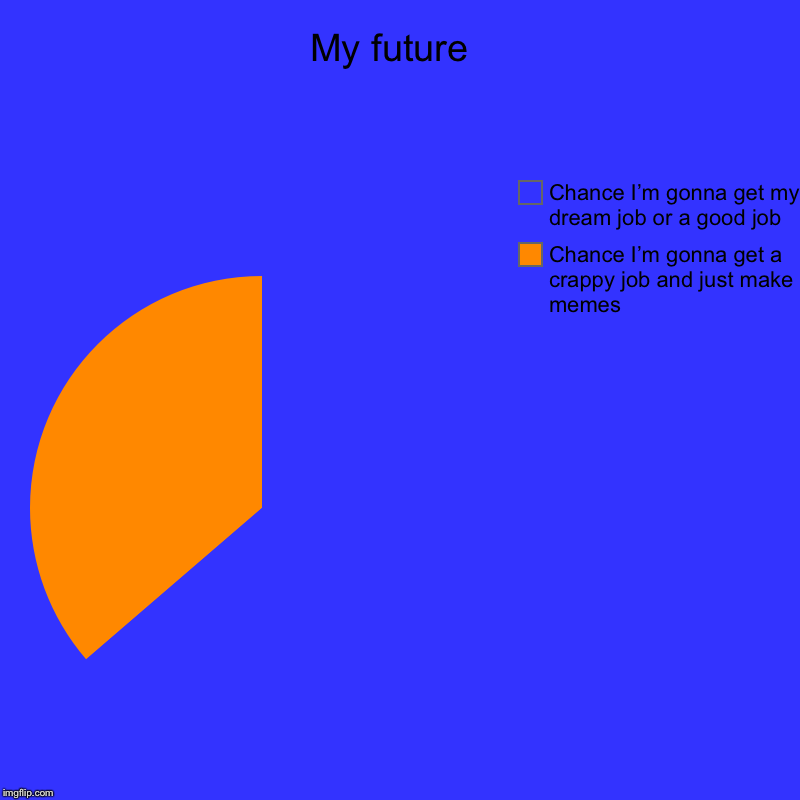 My future  | Chance I’m gonna get a crappy job and just make memes, Chance I’m gonna get my dream job or a good job | image tagged in charts,pie charts | made w/ Imgflip chart maker