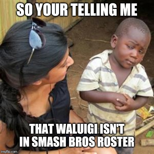 so youre telling me | SO YOUR TELLING ME; THAT WALUIGI ISN'T IN SMASH BROS ROSTER | image tagged in so youre telling me | made w/ Imgflip meme maker