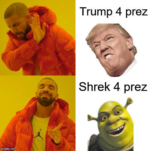 Drake Hotline Bling | Trump 4 prez; Shrek 4 prez | image tagged in memes,drake hotline bling | made w/ Imgflip meme maker