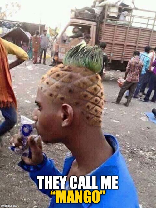 Pineapple hair | THEY CALL ME; “MANGO” | image tagged in pineapple hair | made w/ Imgflip meme maker