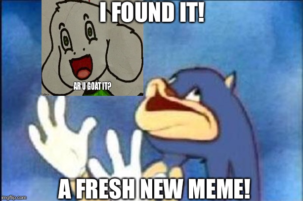 Fresh from the meme factory | I FOUND IT! A FRESH NEW MEME! | image tagged in sonic derp,memes,funny,humor,funny memes,new meme | made w/ Imgflip meme maker