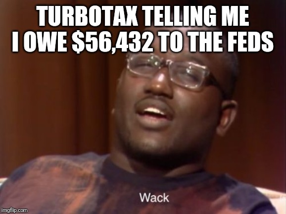 Wack | TURBOTAX TELLING ME I OWE $56,432 TO THE FEDS | image tagged in wack | made w/ Imgflip meme maker